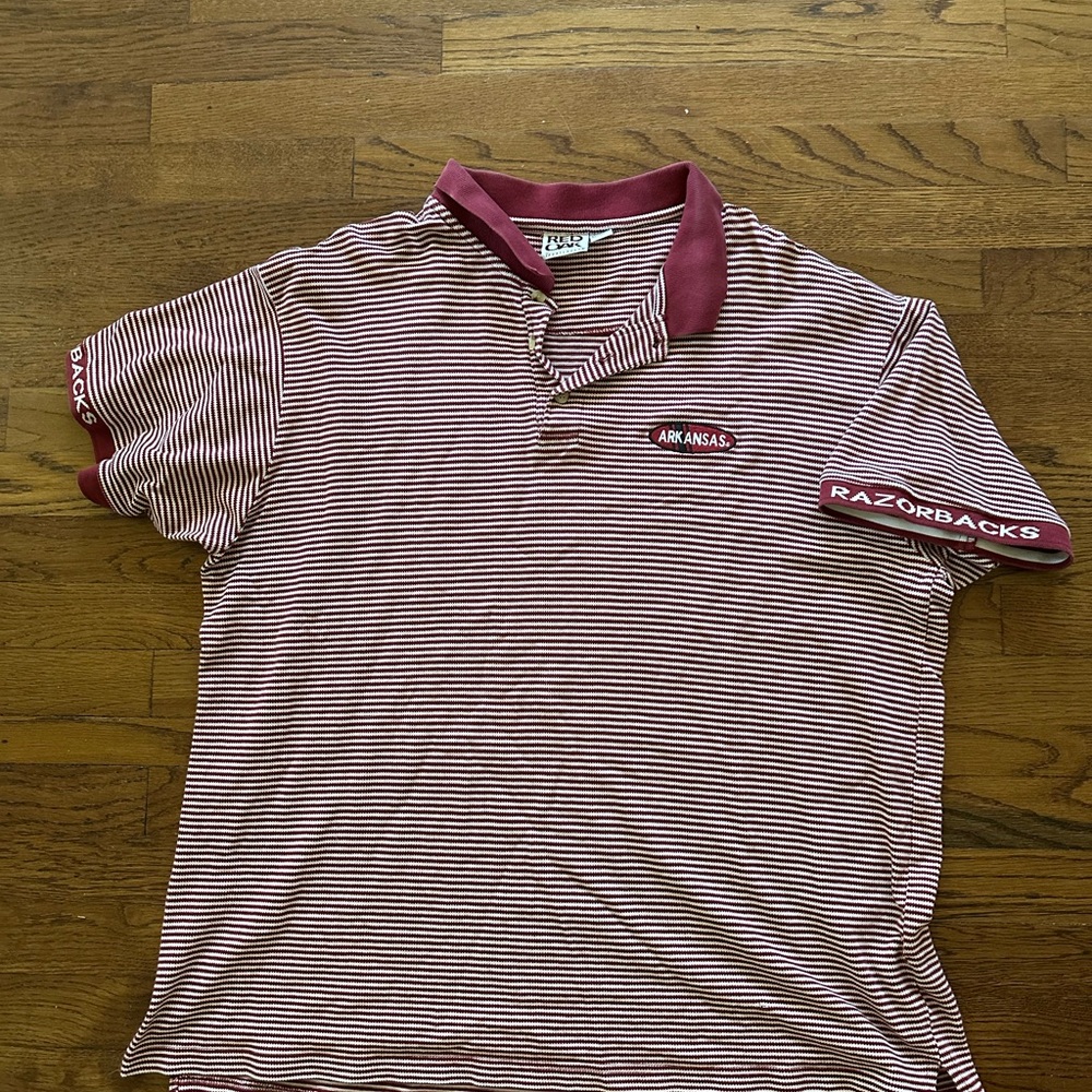 Vintage Arkansas Razorbacks Striped Polo Shirt - Maroon